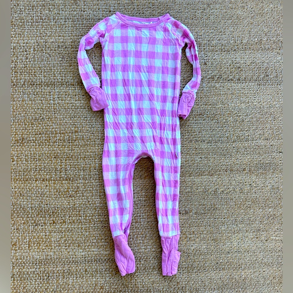 Little sleepies pink gingham crescent zip footie pajamas 12-18m